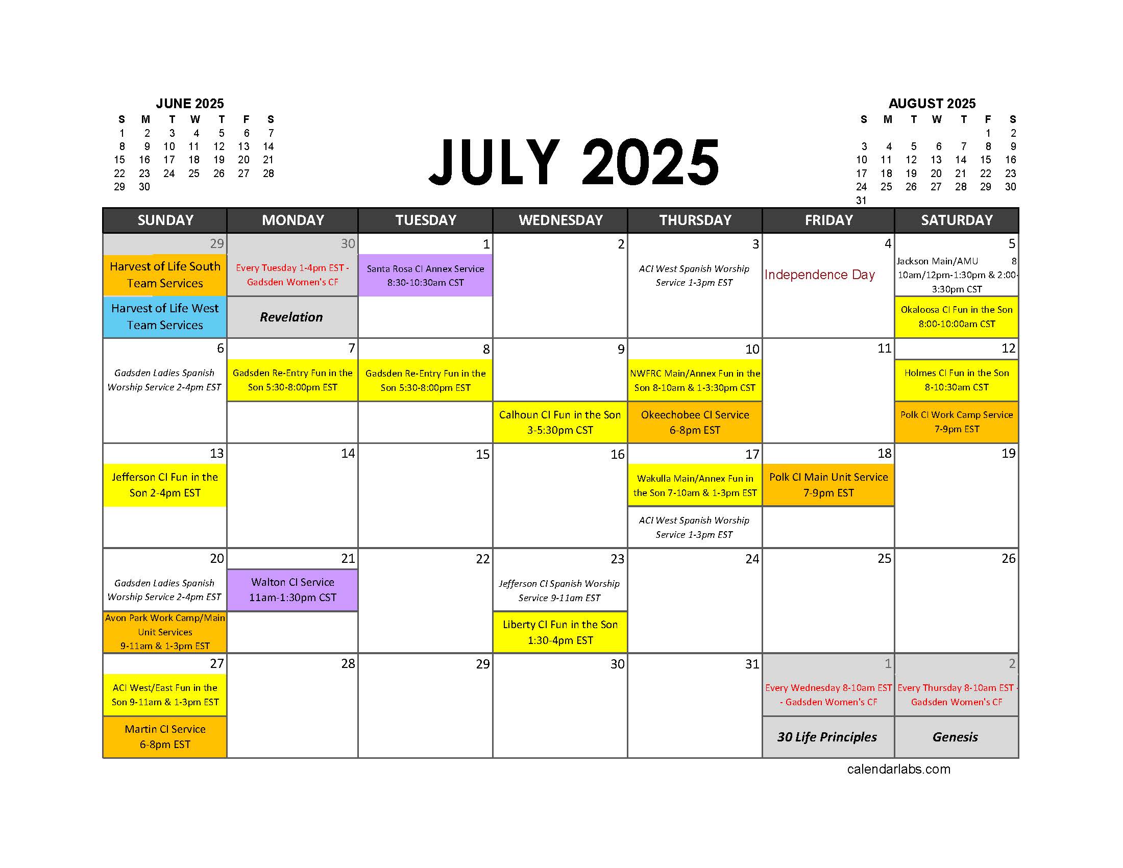 July 2025 Schedule